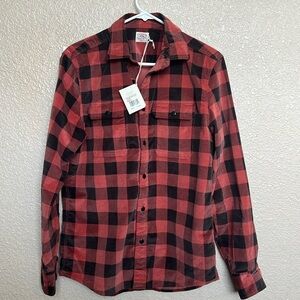 NWT Faherty Stretch Corduroy Work Shirt  Cherry Charcoal Size Small